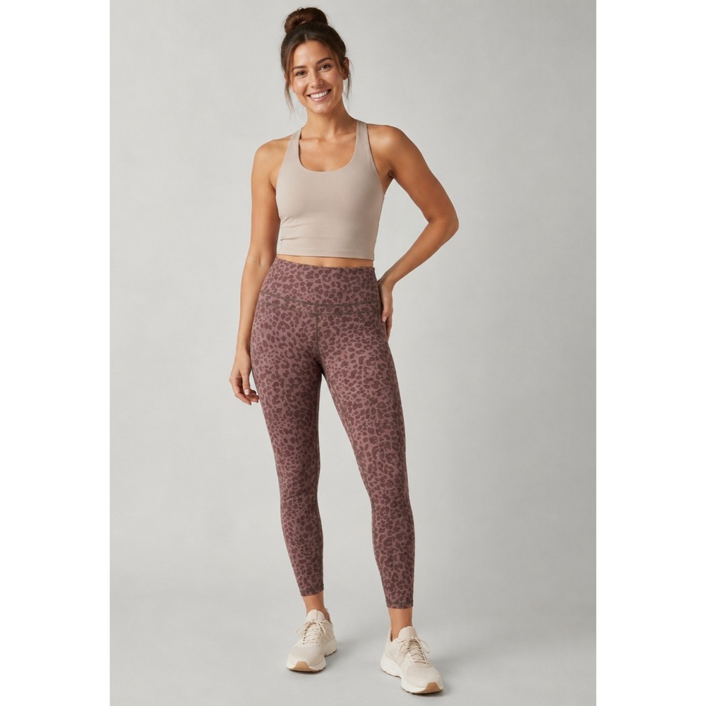 Varley Performance Yoga Capri Leggings Womens Large Tan Animal Print Polyester
